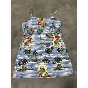 Hawaiian Mini Dress Aqua Blues, Mini Dress, Blue, Tropical, Size 11, Stretch, S